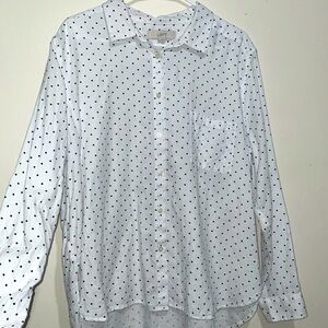 LOFT White Button-Down Shirt with Black Polka Dots